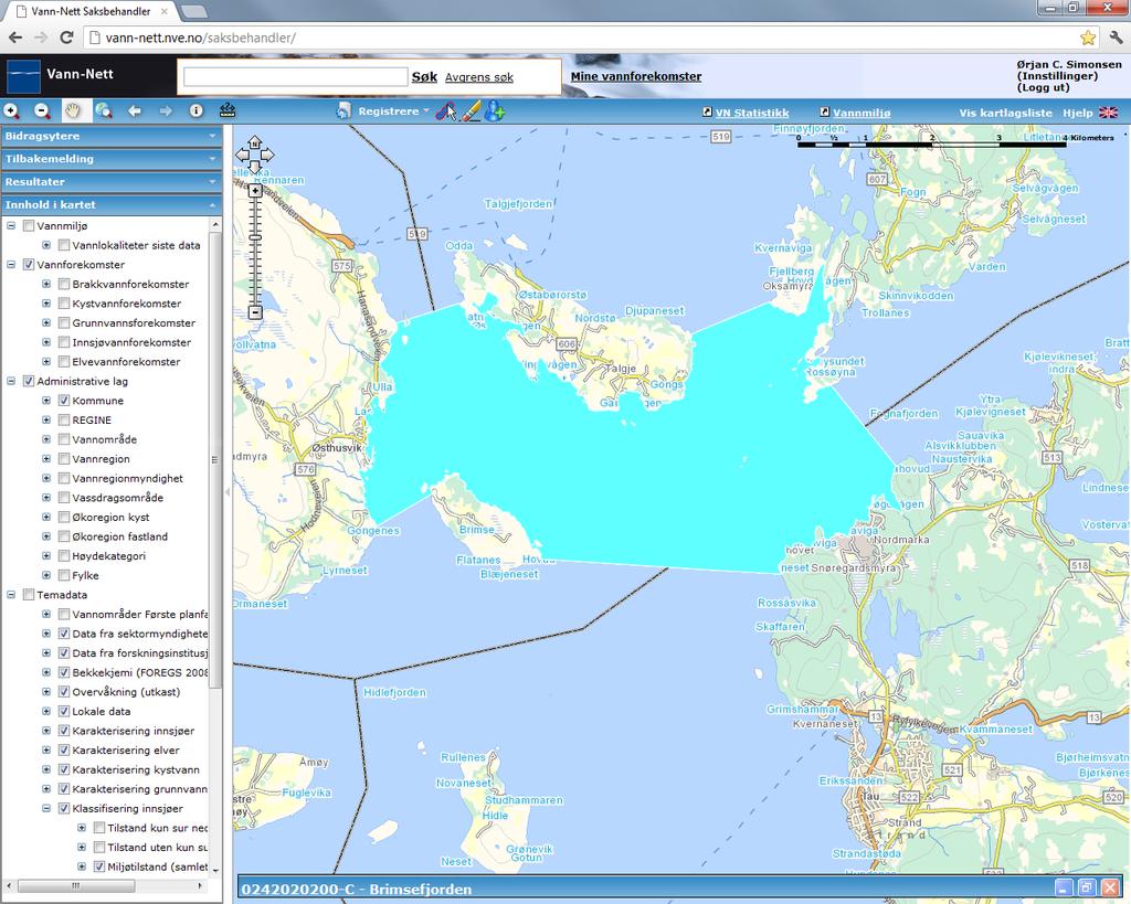 Brimsefjorden (0242020200-C) Beskyttet kyst / fjord Svært god (bunnfauna: svært god) Ingen risiko Liten grad Fiskeoppdrett Liten grad Søppelfylling Overvåkingsdata mm: