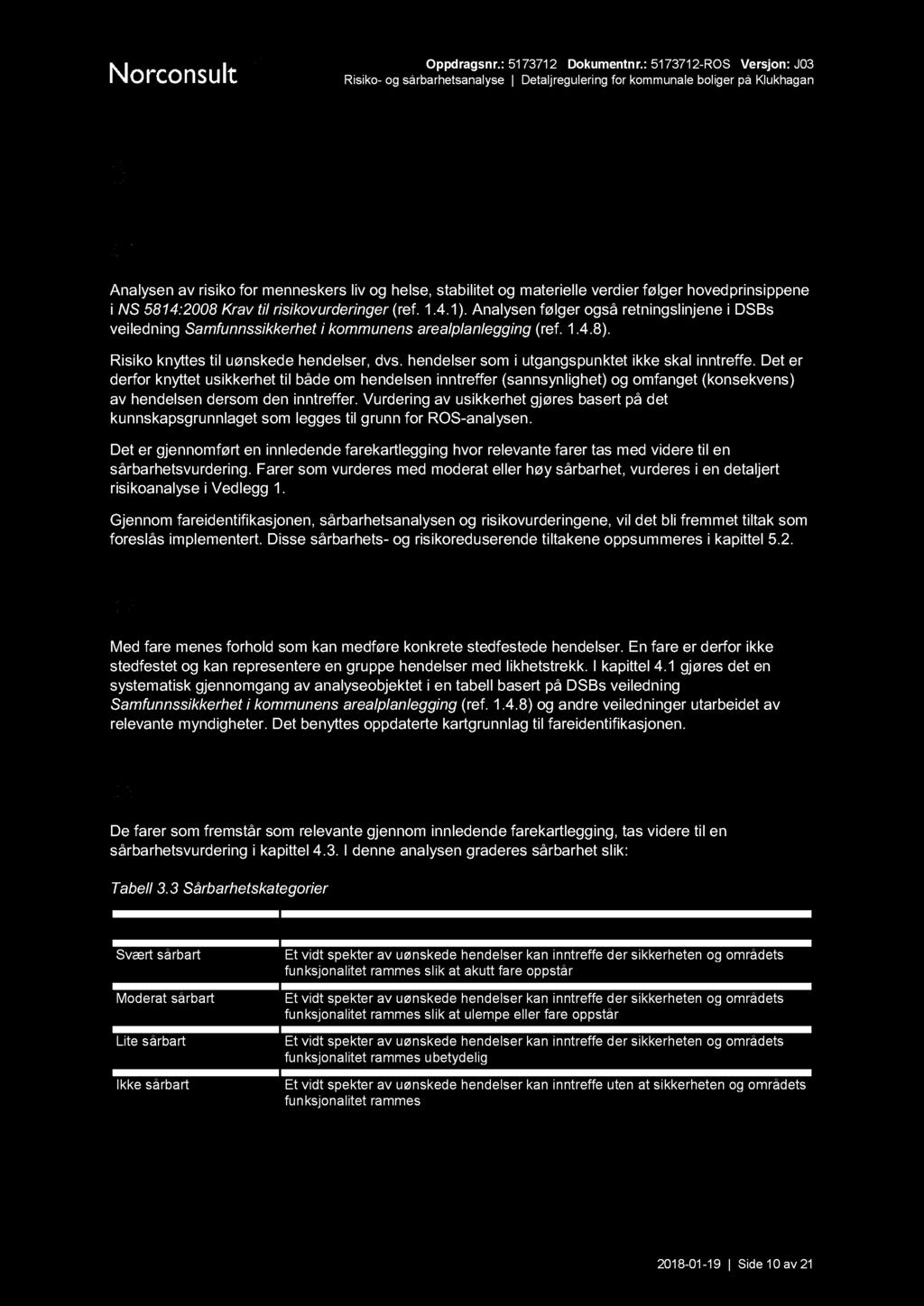 Metode Innledning Analysen av risiko for menneskers liv og helse, stabilitet og materielle verdier følger hovedprinsippene i NS 5814:2008 Krav til risikovurderinger (ref. 1.4.1).