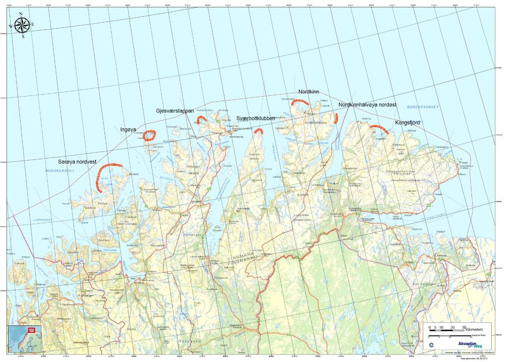 brønn i Figur 9-4. Lokasjon av eksempelområdene i Finnmark (Kilde: NOFOs planverk: www.nofo.no/planverk).