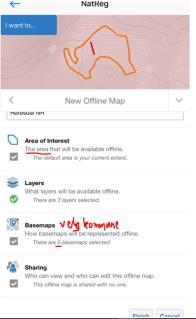 Klargjøring og nedlasting av offlinekart (gjøres mens man er online) Figur. Offlinekart. * i tekst viser til en illustrasjon i figuren 1. Zoom inn til aktuelt arbeidsområde 2. Åpne "Jeg ønsker å". 3.