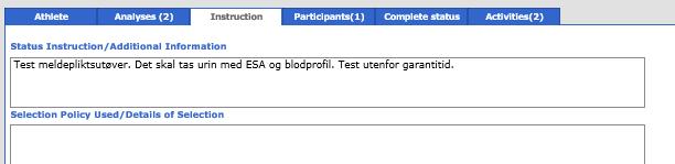 Instruction Informasjon fra testansvarlig til kontrollansvarlig vedrørende kontrollen.