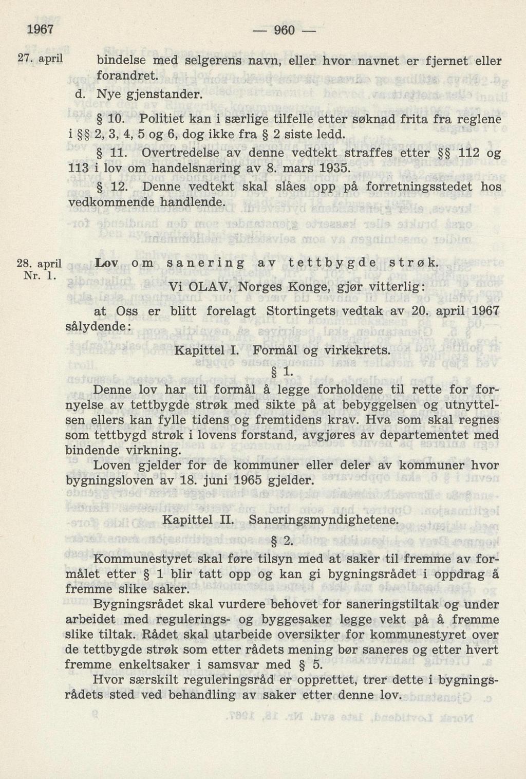 069 27. april bindelse med selgerens navn, eller hvor navnet er fjernet eller forandret. d. Nye gjenstander. 10.