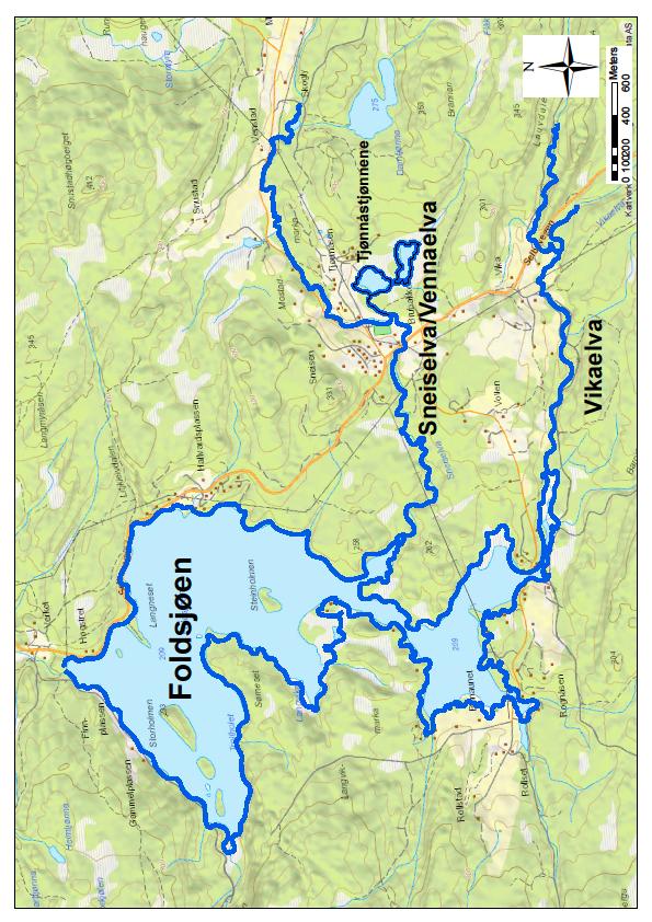 VETERINÆRINSTITUTTET Figur 2. Utbredelse av gjedde, per juni 2018, i Foldsjøen og de største tilløpselver.