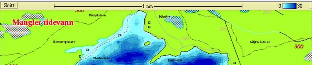 VETERINÆRINSTITUTTET Figur 3. Dybdekart over Foldsjøen med 5 m koter ved vannstand kote 206,3.