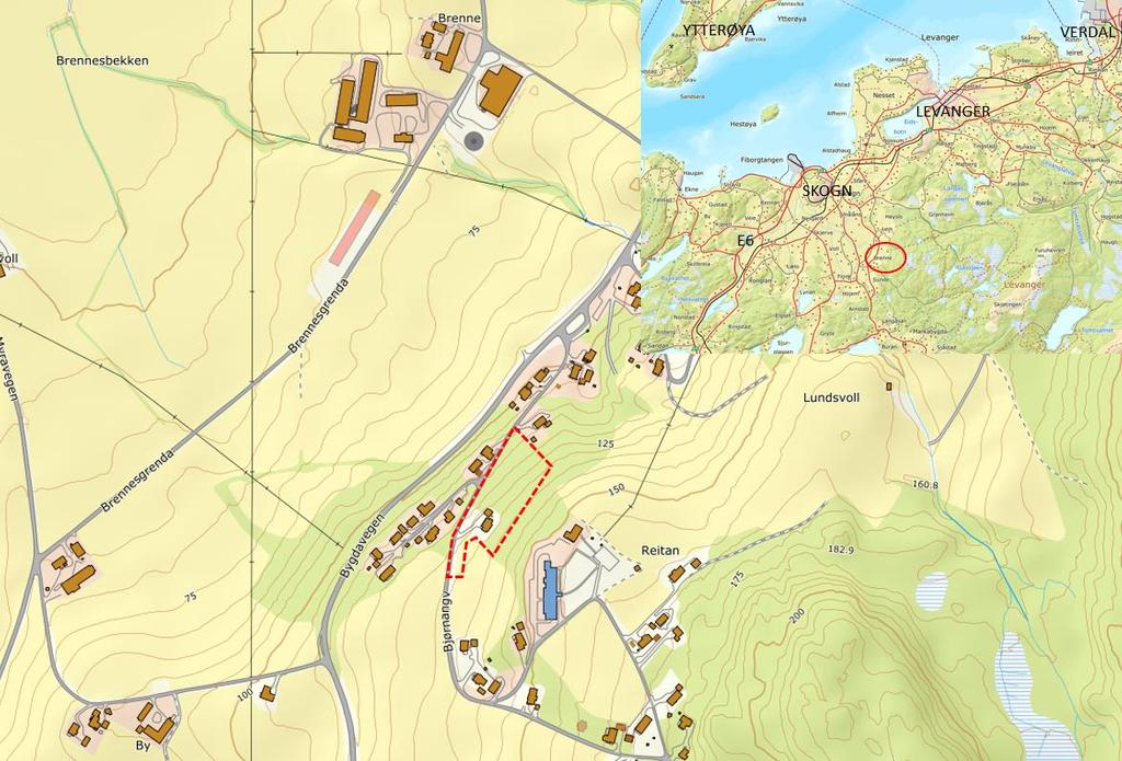 Beskrivelse av planområdet, eksisterende forhold Beliggenhet, avgrensning og størrelse på planområdet Planområdet ligger på eiendommene gnr.