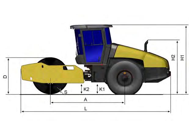 Tekniske spesifikasjoner Mål, sett fra siden Mål mm in A Akselavstand, vals og hjul 2690 09 L Lengde, vals med standardutstyr 5300 208 H Høyde, med ROPS/førerhus 2730 07 H2 Høyde, uten ROPS 2297 90,4