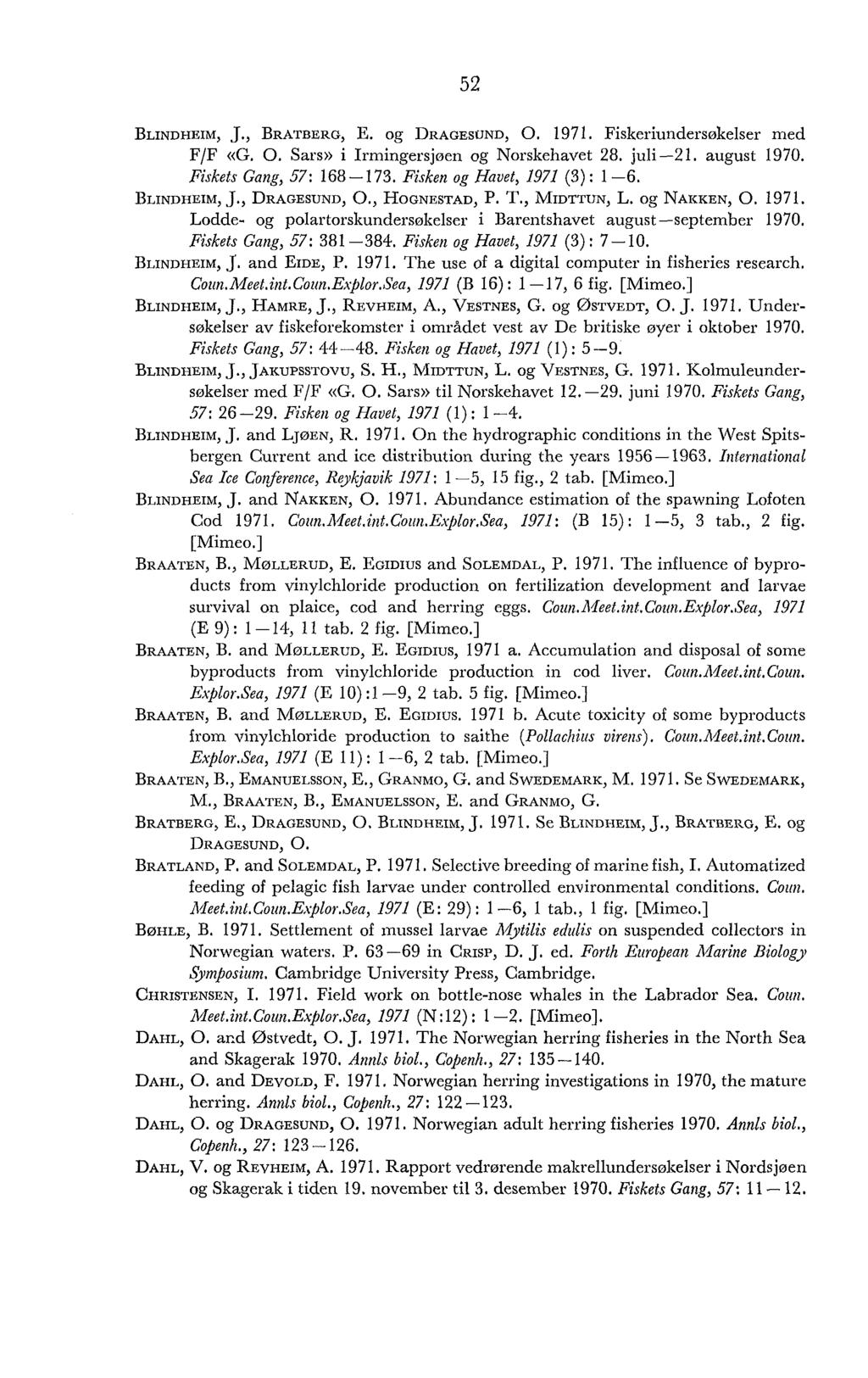 BLINDHEIM, J., BRATBERG, E. og DRAGESUND, 0. 1971. Fiskeriuildersokelser med F/F «G. O. Sars» i Irmingersjoen og Norskehavet 28. juli-21. august 1970. Fiskets Gang, 57: 168-173.