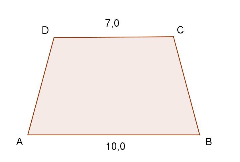 Oppgave 9 I trapeset ABCD er målene gitt i meter. AD er like lang som BC. Avstanden mellom AB og DC er 5,7 m. a) Regn ut arealet av trapeset ABCD.