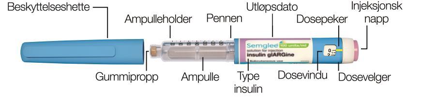 Semglee 100 enheter/ml injeksjonsvæske, oppløsning i ferdigfylt penn.