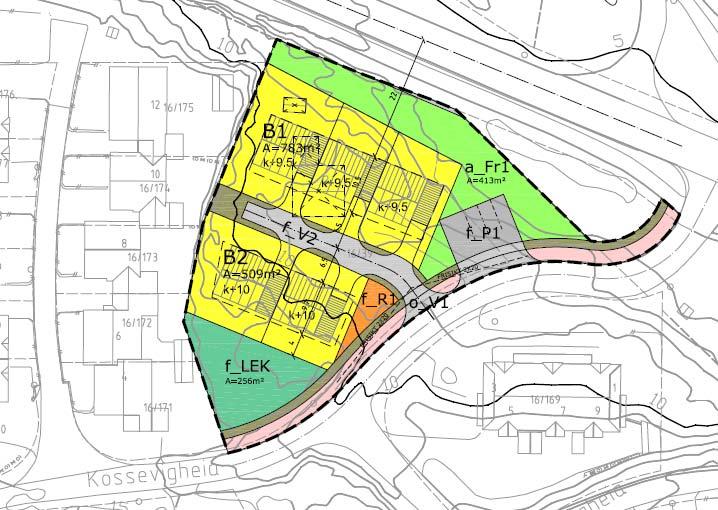 Reguleringsplan for boligområde på Langenes,gnr. 16, bnr. 39, Søgne kommune 5 Arealutnyttelse Størrelsen på planområdet er i alt 2530 m2.
