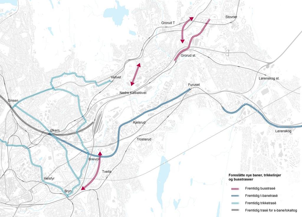 Trikkelinjer i Hovinbyen. Strategisk plan for Hovinbyen beskriver flere nye trikkelinjer.