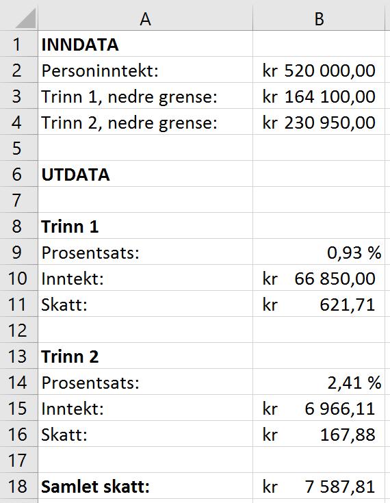 Beregning av trinnskatt til Lise.