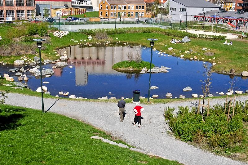 kunstig anlagt dam etter at Ilabekken i Trondheim ble gjenåpnet i forbindelse med prosjektet