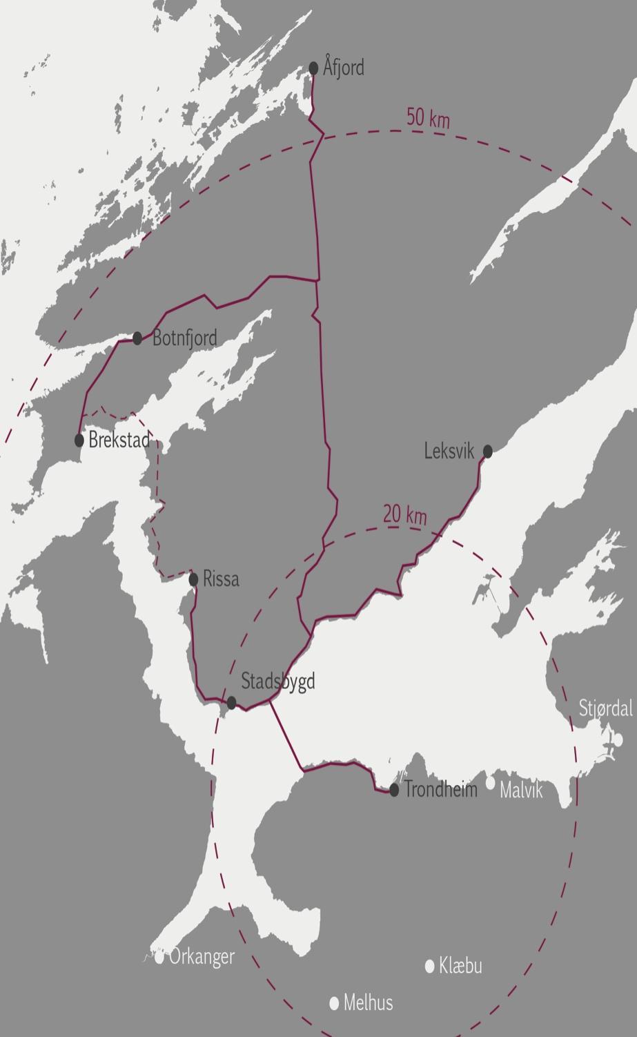 85 km og 65 min fra Åfjord Med bru er FOSEN løsningen!