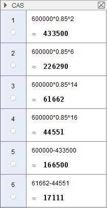 Hva når vekstfaktorene er mindre enn 1? Eksempel Kari kjøper ny bil til kroner 600 000. La oss anta at prisen på bilen avtar med 15 % per år.