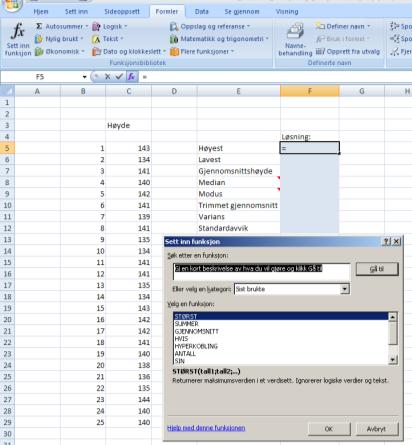 Funksjonsveiviser Ved bruk av regnearkets ferdigfunksjoner (SUMMER, HVIS, GJENNOMSNITT etc) kan man enten skrive inn funksjonen i regnearkcellen, eller bruke funksjonsveiviseren Hva egner seg best i