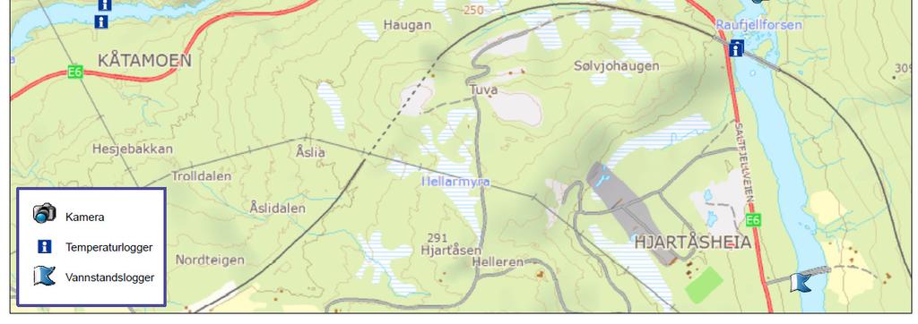 I denne rapporten er det benyttet bilder fra den nedre delen av Raufjellforsen (kamera nr 2). 2 1 Figur 1 Plasseringer av vannføringsstasjonen og kameraer.