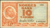 1-1334 10 kroner 1955, serie E.5029221.