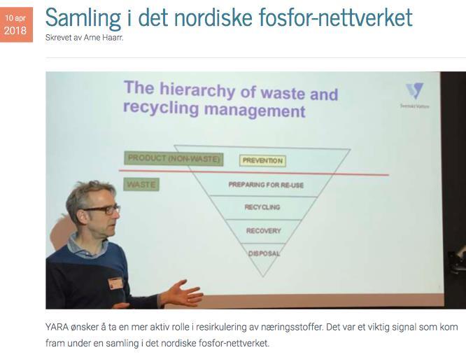 Nordisk fosfornettverk Samling i Oslo april 2018