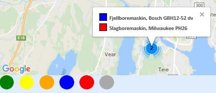 Slagboremaskin tilhører Bruker / std sjåfør svein@dev... (ref avsn. 11.1.d), og angitt i eksemplene med Svein E og Svein A i kolonnene «lokasjoner».