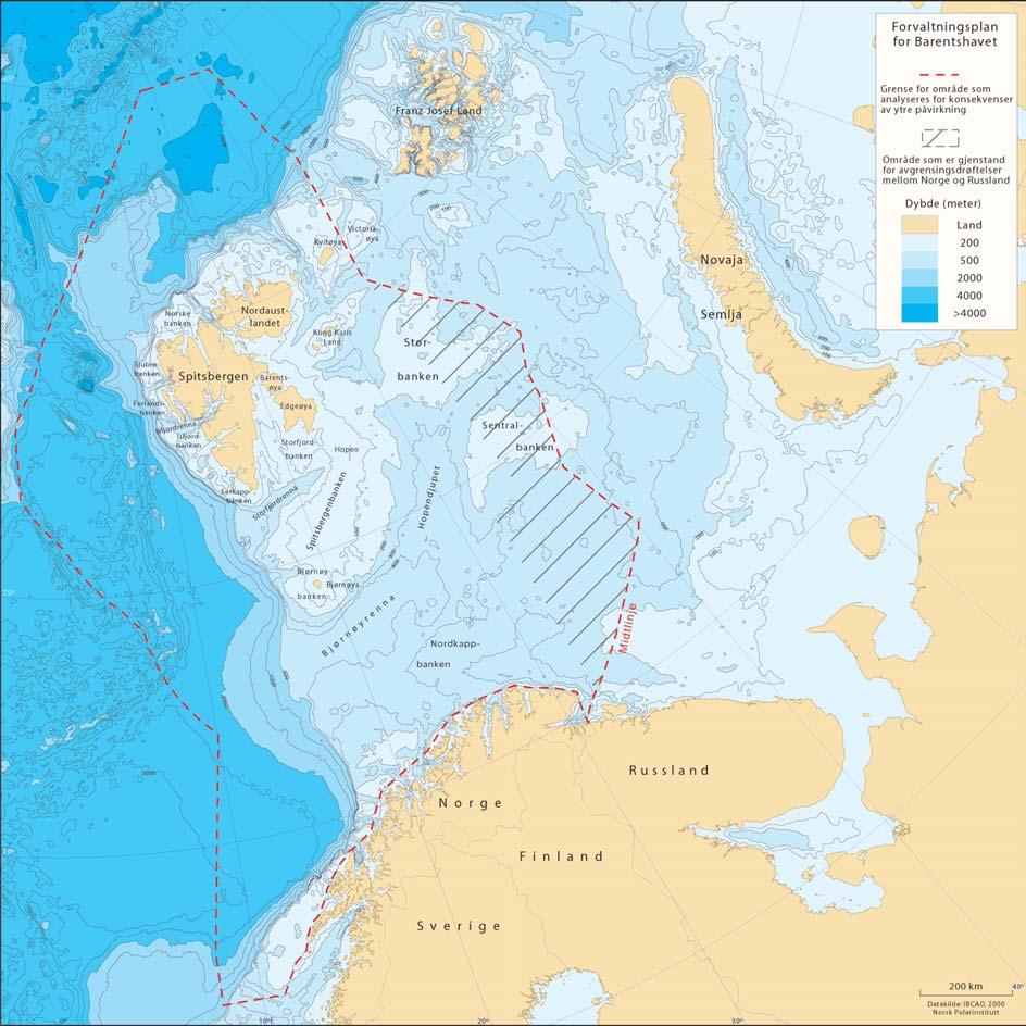 Vedlegg 1. Forvaltningsplan Barentshavet Kart over området som omfattes av grunnlagsutredningene Aktiviteter innenfor den stiplede linjen vil bli utredet.
