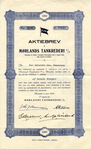 1 \ 390 300 495 Tønnevolds Rederi A/S Grimstad 18 sep 1928 19
