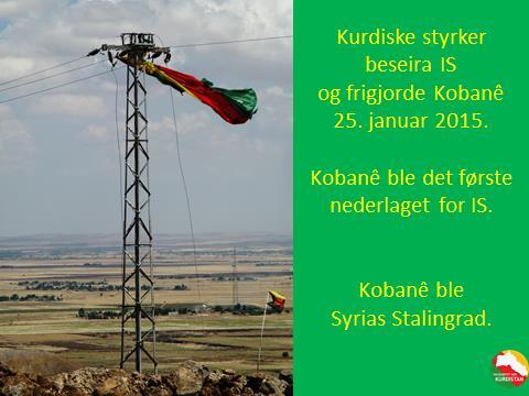 Bilde 11. Kurdiske styrker beseira IS og frigjorde Kobanê 25. januar 2015. Etter harde bakkekamper og amerikanske flystøtte.