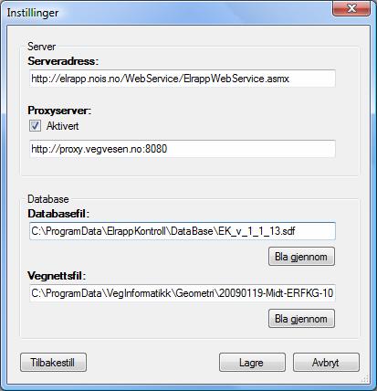 Håndbok i ELRAPP 65 Adressen till test serven er: Serveradresse: http://elrapp.nois.no:81/webservice/elrappwebservice.asmx Proxyserver: http://proxy.vegvesen.no:8080 7.