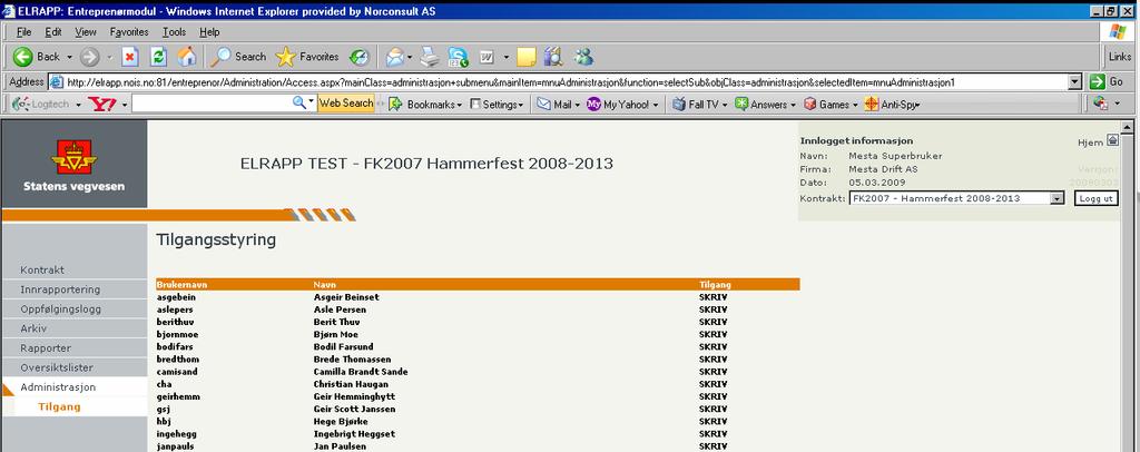 Håndbok i ELRAPP 84 DEL III - FOR ENTREPRENØRER DEL III FOR ENTREPRENØRER 9 FREMGANGSMÅTE ENTREPRENØRMODUL 9.1 Innlogging Entreprenøren logger seg inn på entreprenørmodulen på Internett.