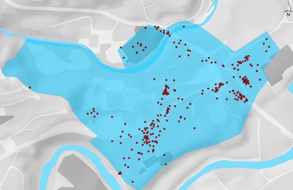 Negative markeringer sentrum nord 5 Ingen lys oppover her, og mange går her Her er det noen skumle folk som pleier å se på oss når vi trener Ikke lys, skummelt å gå om vinteren Veldig mørkt i