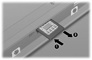 7. Trykk SIM-kortet inn (1), og ta det deretter ut av sporet (2). 8. Sett på plass batteriet. 9.