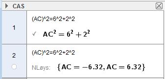 Diagonalen AC er ca. 6,3 meter c) Regn ut arealet av trekanten ABC.