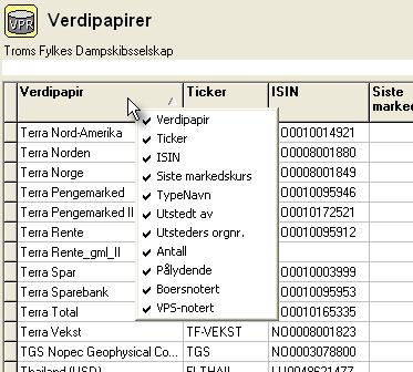 Side 31 Kap. 4 Tips 4.3 Endre kolonneoppsettet i de ulike oversiktene 1 Plasser markøren midt i en av kolonnetitlene og hold nede høyre musetast.