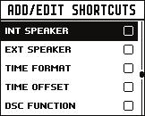 8 Snarveier Du får tilgang til Shortcuts-skjermvinduet (Snarveier) ved å holde inne VOL/SQL-hjulet.