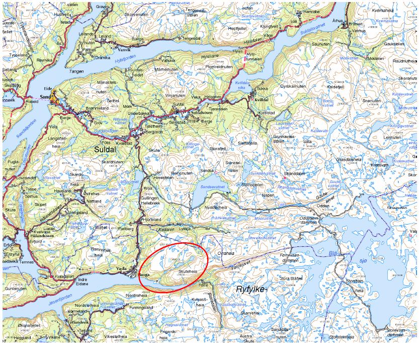 Segadal kraftverk - Miljøvurdering Side 1 SAMMENDRAG Segadal kraftverk, Hjelmeland kommune Miljøvurdering. MULTICONSULT AS, rapport. Figur 1. Prosjektets beliggenhet.