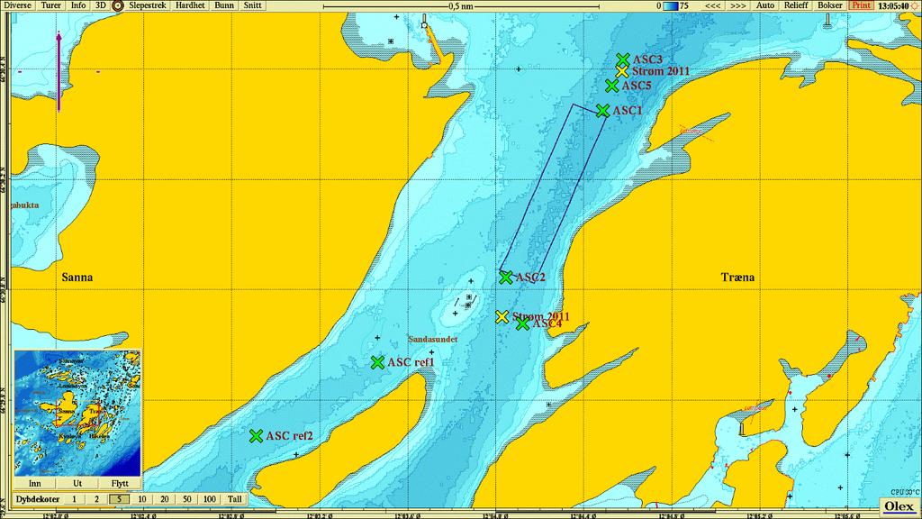 Det er målt vannstrøm ved Rensøya N på 5 og 15 meters dyp både nord og sør for anlegget (vannstrømmålinger utført av Nova Sea AS i 2011).