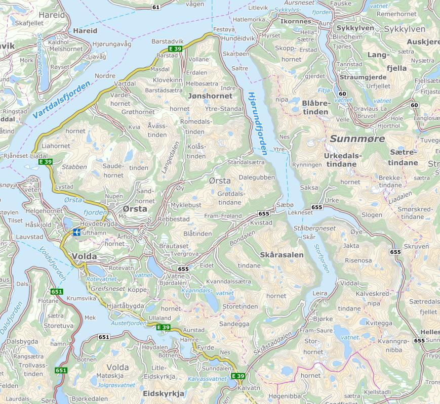 Ørsta kommune 805 km 2 48% av landarealet ligg over 600 moh Alpint