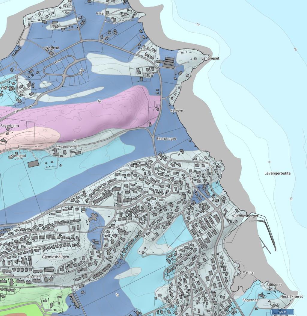 Ut fra tiltak og påviste grunnforhold er strekningen inndelt i 4 delområder fra nord mot sør: Vikan Kjønsvika Gjemble Småbåthavna Vikan pr.2800-2400 Kjønsvika pr.2400-2050 Gjemle pr.
