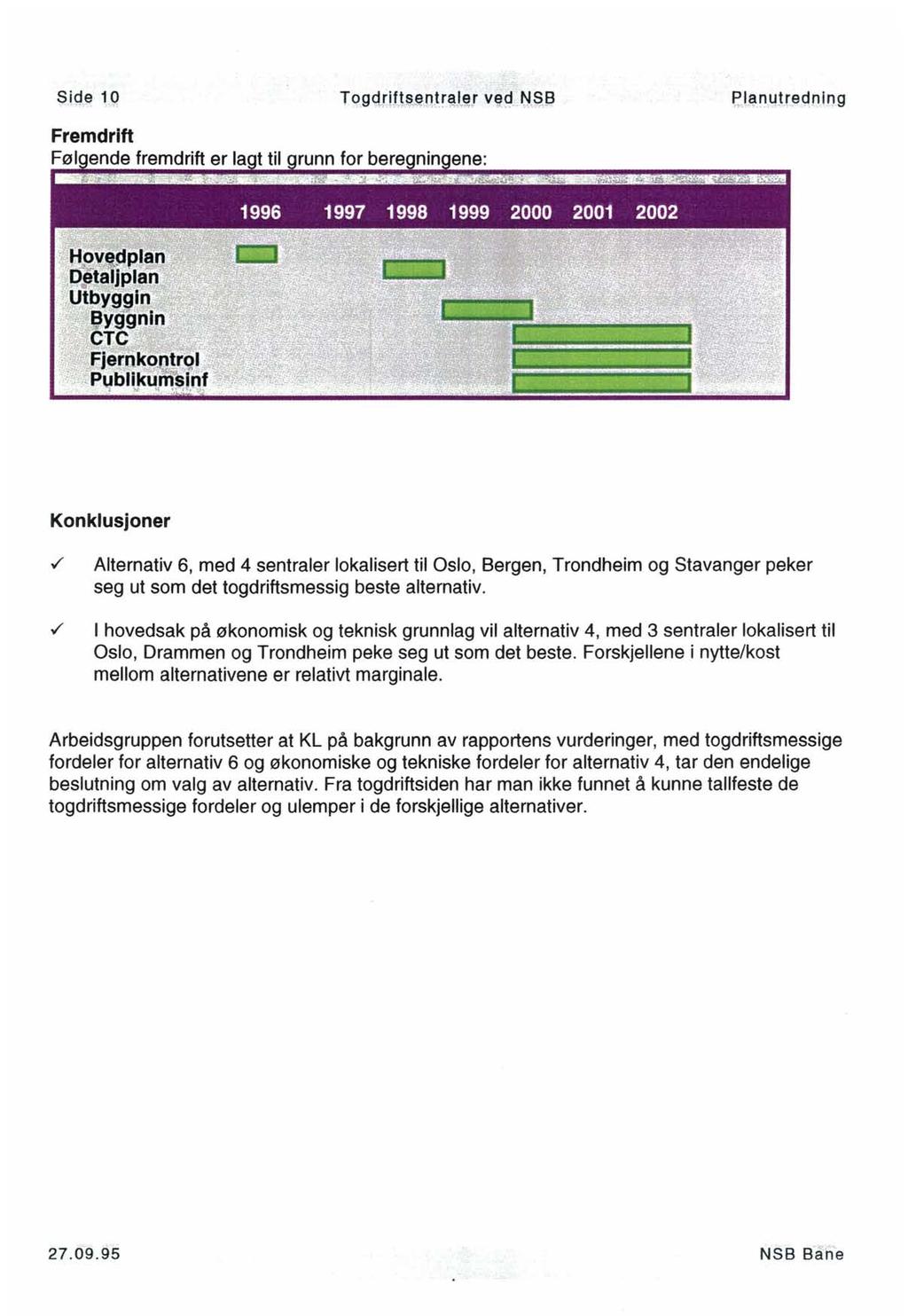 JQ.~ 19 Fremdrift Fø fremdrift er ~~~... ~~~ Konklusjoner./ Alternativ 6, med 4 sentraler lokalisert til Oslo, Bergen, Trondheim og Stavanger peker seg ut som det togdriftsmessig beste alternativ.