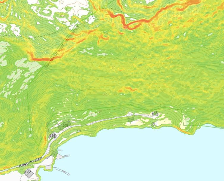kartlegging Kristvika industriområde Figur 2-1: Helningskart over kartlagt område (GIS-kart).