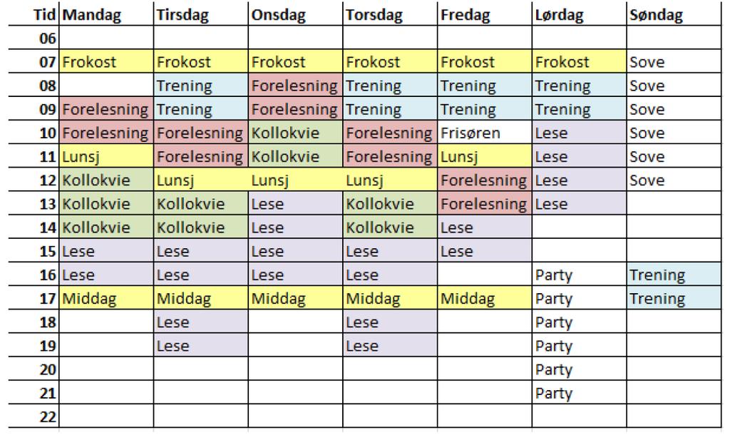 Eksempel på ukeplan: