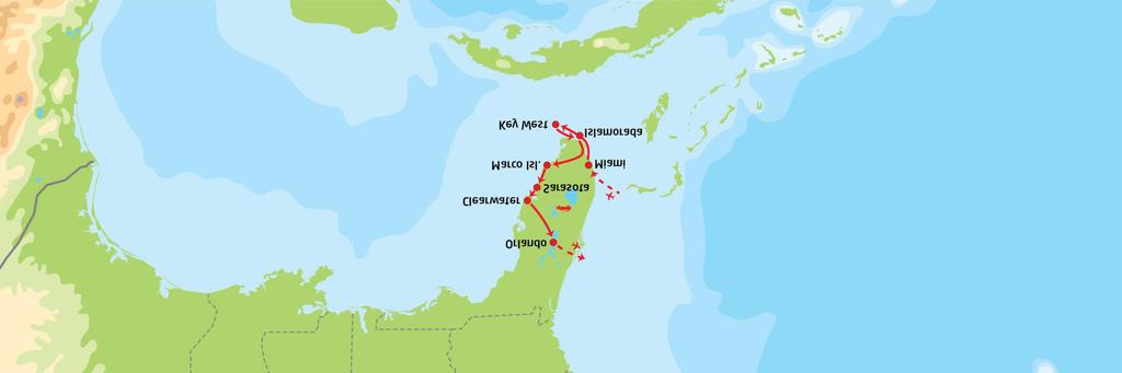 Dagsprogram Dag 1: Avreise fra Norge Ankomst Miami Det er avreise fra Norge i dag med ankomst i Miami i løpet av dagen. Ved ankomst på flyplassen kan dere hente leiebilen.