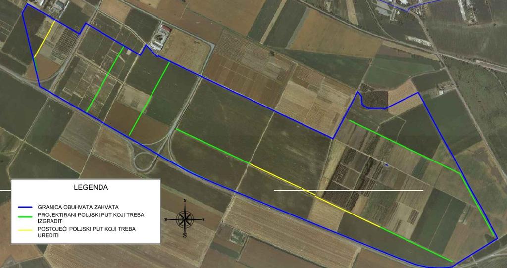 Slika 4.3:1 Situacija poljskih puteva Ukupna dužina projektiranih poljskih puteva iznosi 4784 m.