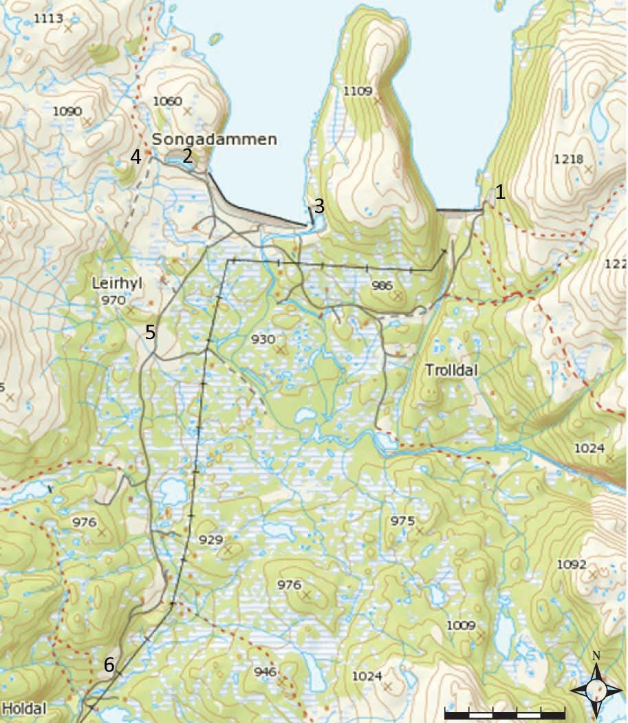 4.2. Områdeavgrensing Det ble utført undersøkelser i områder med både gamle og nye inngrep (1960 og 2003). Totalt ble det utført registreringer i 6 hovedområder (Figur 4.2-1).