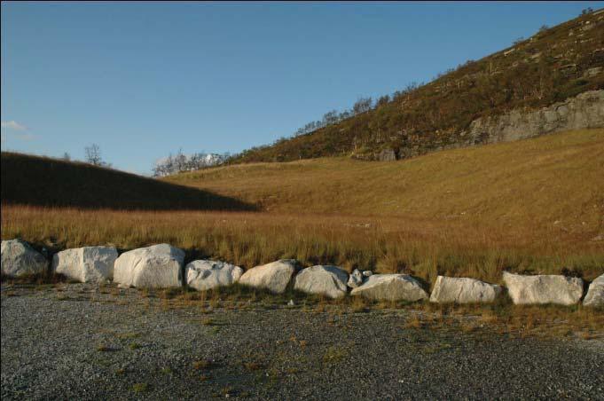 Manglende stor stein i overflaten bidro til et ensformig preg. En del stein lå i overflaten, men dette var ikke naturlig overflatestein.