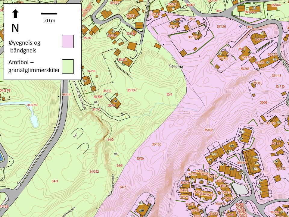 Berggrunn Berggrunnen i det undersøkte området er ut i fra berggrunsskartet til NGU noe variert (figur 5).