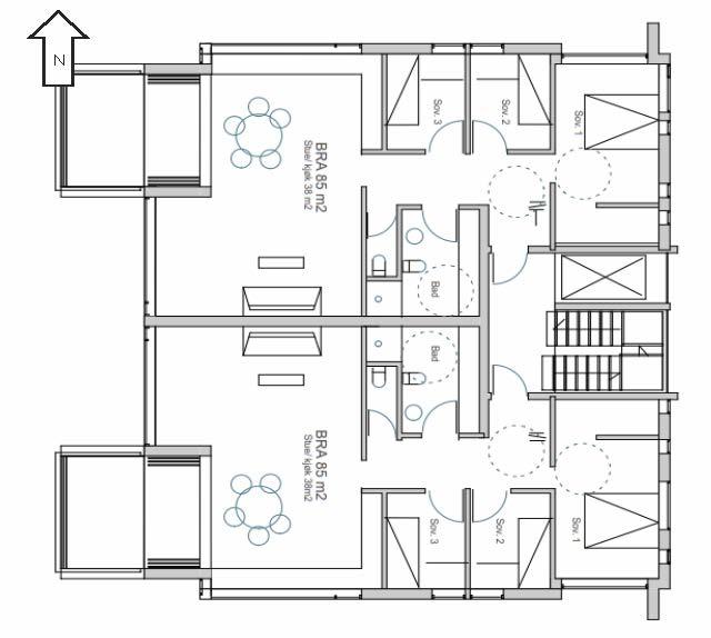 hver boenhet får vindu mot stille side. Dette må løses i detaljprosjekteringen. Fig. 50 viser eksempel på planløsning som oppfyller kravet, jf. støyrapporten fra Sweco. Figur 51.