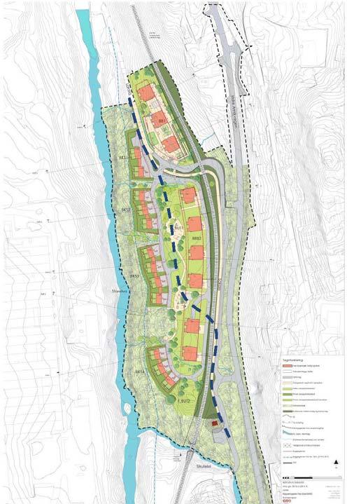 Trase for postvegen illustrert i planforslaget til venstre og oppgitt trase fra Byantikvaren til høyre. Gamle Vossebanen stenger traseen.