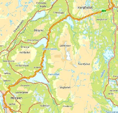 E6 på Helgeland Alternative utbyggingsmuligheter SAMMENDRAG 7 Strekningen Mosjøen-Osen Bom Bru Fusta Tiltak på strekningen Strekningen utgjør 32 km.