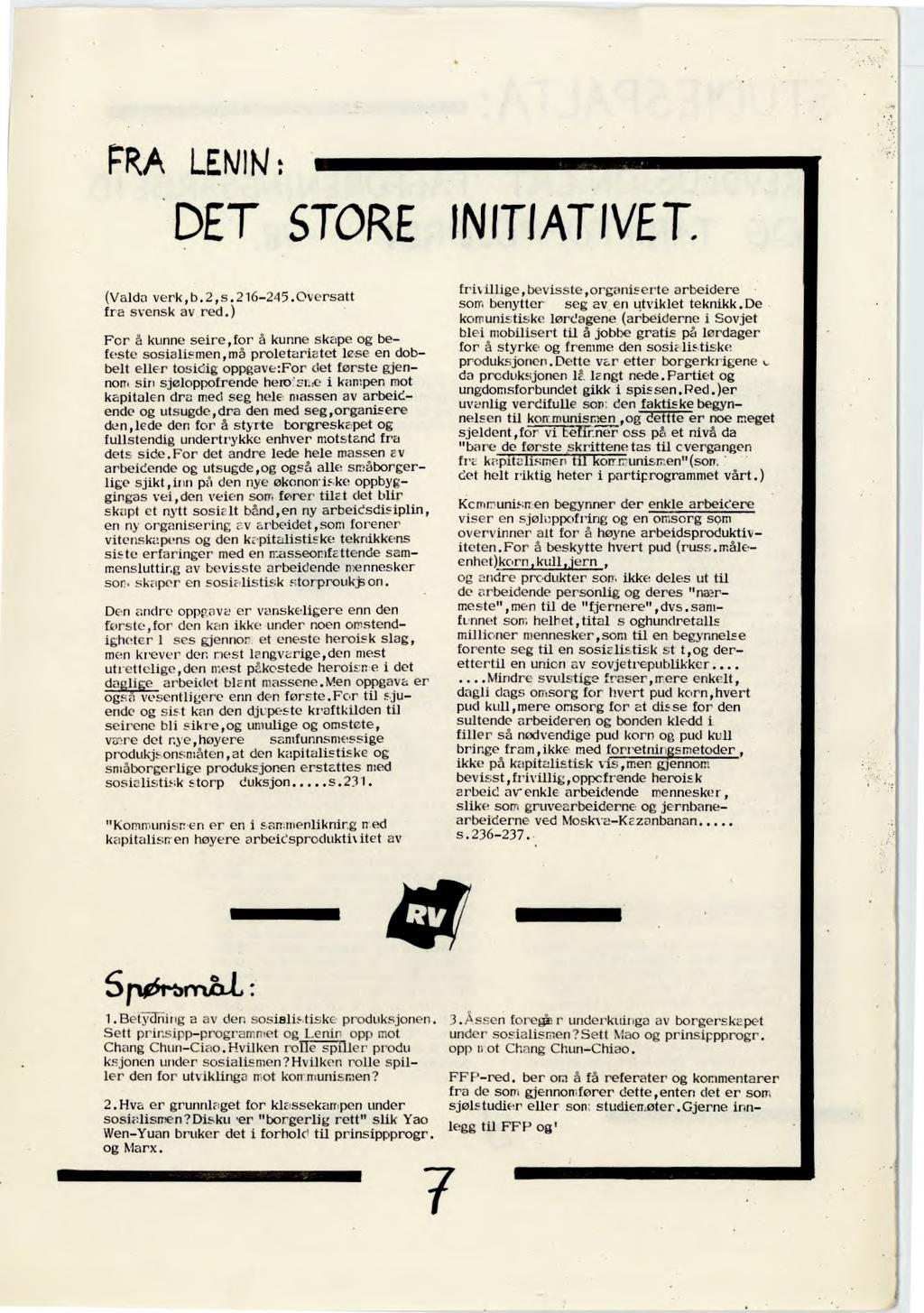 FRA LEN! N: STORE INITIATIVET, (Valda verk,b.2,s.216-245.0versatt fra svensk av red.